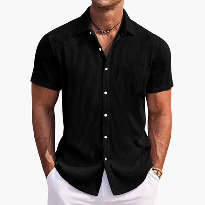 Chemise d'été à rayures pour homme style casual chic – manches courtes, col rabattu, poche poitrine, parfaite pour les sorties et les événements décontractés