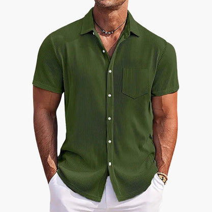 Chemise d'été à rayures pour homme style casual chic – manches courtes, col rabattu, poche poitrine, parfaite pour les sorties et les événements décontractés