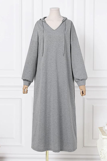 Robe à Capuche avec Col en V et Cordon de Roulage