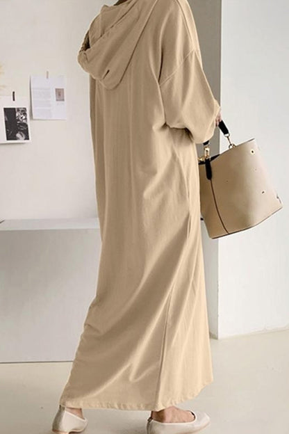 Robe à Capuche avec Col en V et Cordon de Roulage