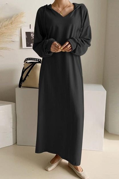 Robe à Capuche avec Col en V et Cordon de Roulage