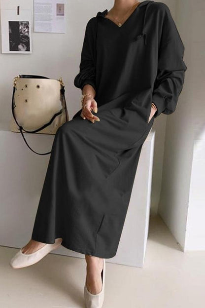 Robe à Capuche avec Col en V et Cordon de Roulage