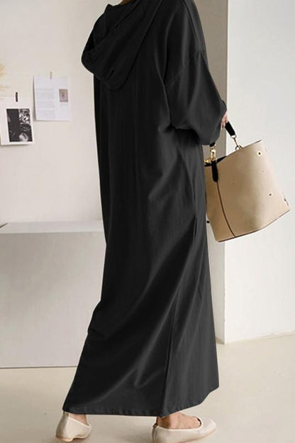 Robe à Capuche avec Col en V et Cordon de Roulage