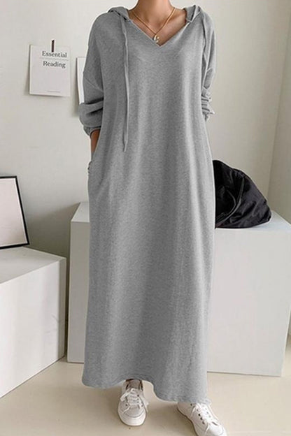 Robe à Capuche avec Col en V et Cordon de Roulage