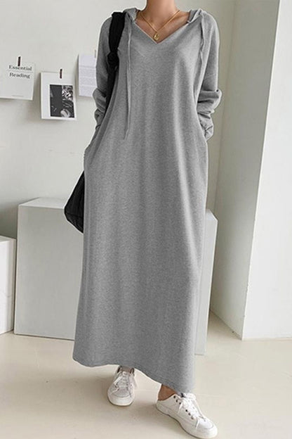 Robe à Capuche avec Col en V et Cordon de Roulage