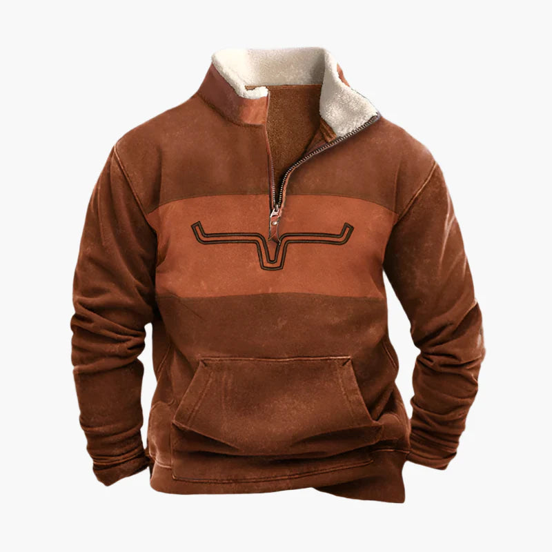 Pull polaire zippé style western pour homme – Sweat à motif ethnique manches longues, look décontracté et chaud