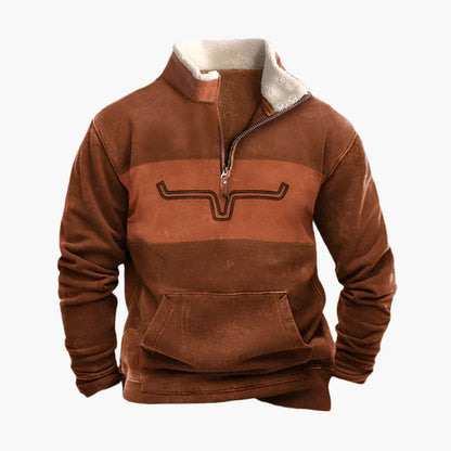 Pull polaire zippé style western pour homme – Sweat à motif ethnique manches longues, look décontracté et chaud
