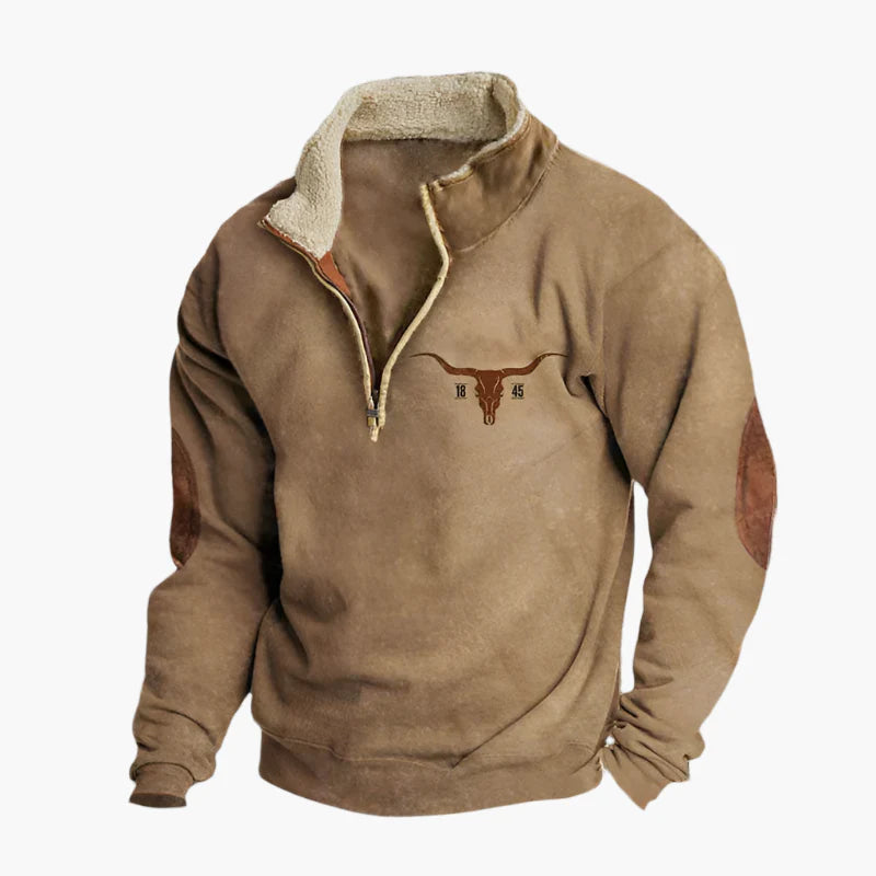 Pull polaire zippé style western pour homme – Sweat à motif ethnique manches longues, look décontracté et chaud