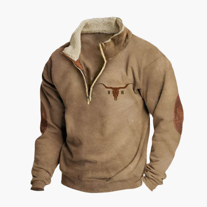 Pull polaire zippé style western pour homme – Sweat à motif ethnique manches longues, look décontracté et chaud