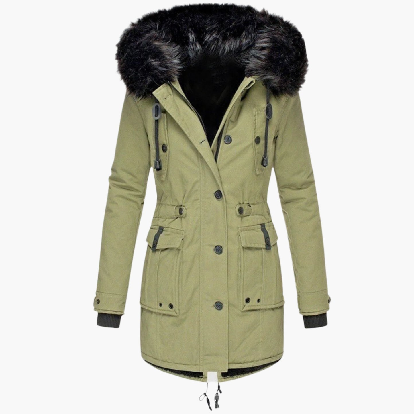Parka d’hiver élégant pour femme – Style urbain chaud avec capuche en fausse fourrure