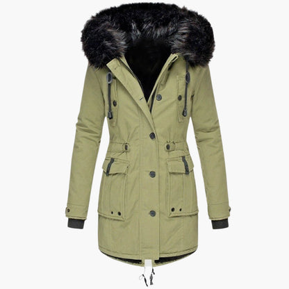 Parka d’hiver élégant pour femme – Style urbain chaud avec capuche en fausse fourrure