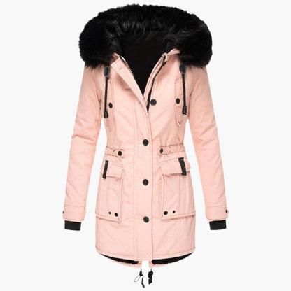 Parka d’hiver élégant pour femme – Style urbain chaud avec capuche en fausse fourrure