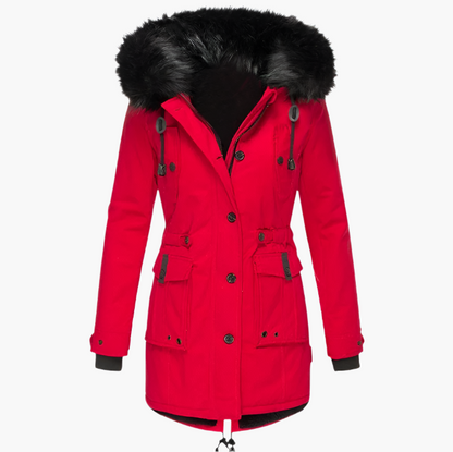 Parka d’hiver élégant pour femme – Style urbain chaud avec capuche en fausse fourrure