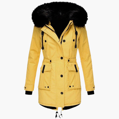 Parka d’hiver élégant pour femme – Style urbain chaud avec capuche en fausse fourrure