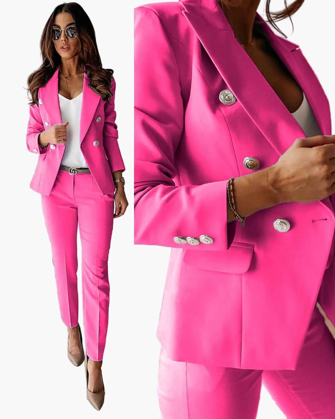 Elegante damesbroekpak, zakelijke chique stijl, set met colbert en broek voor kantoor en formele gelegenheden