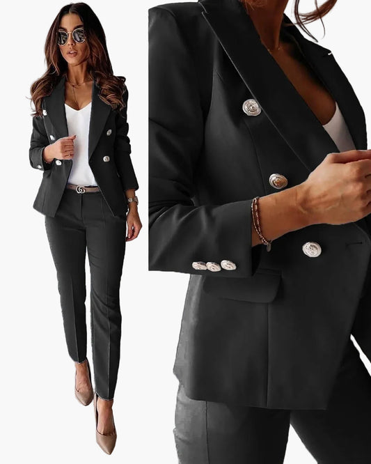 Tailleur pantalone elegante per donne, stile d'affari raffinato, completo giacca e pantalone per ufficio e occasioni formali