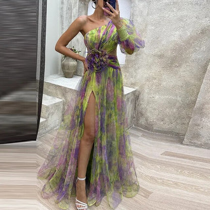 Robe Maxi à Imprimé Floral Asymétrique