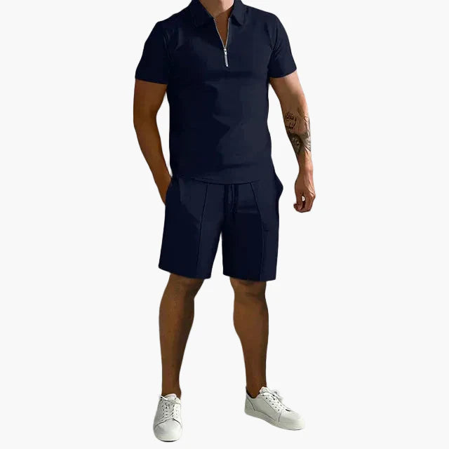 Heren set met poloshirt met rits en korte broek – Stijlvolle, ontspannen look voor de zomer
