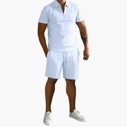 Heren set met poloshirt met rits en korte broek – Stijlvolle, ontspannen look voor de zomer