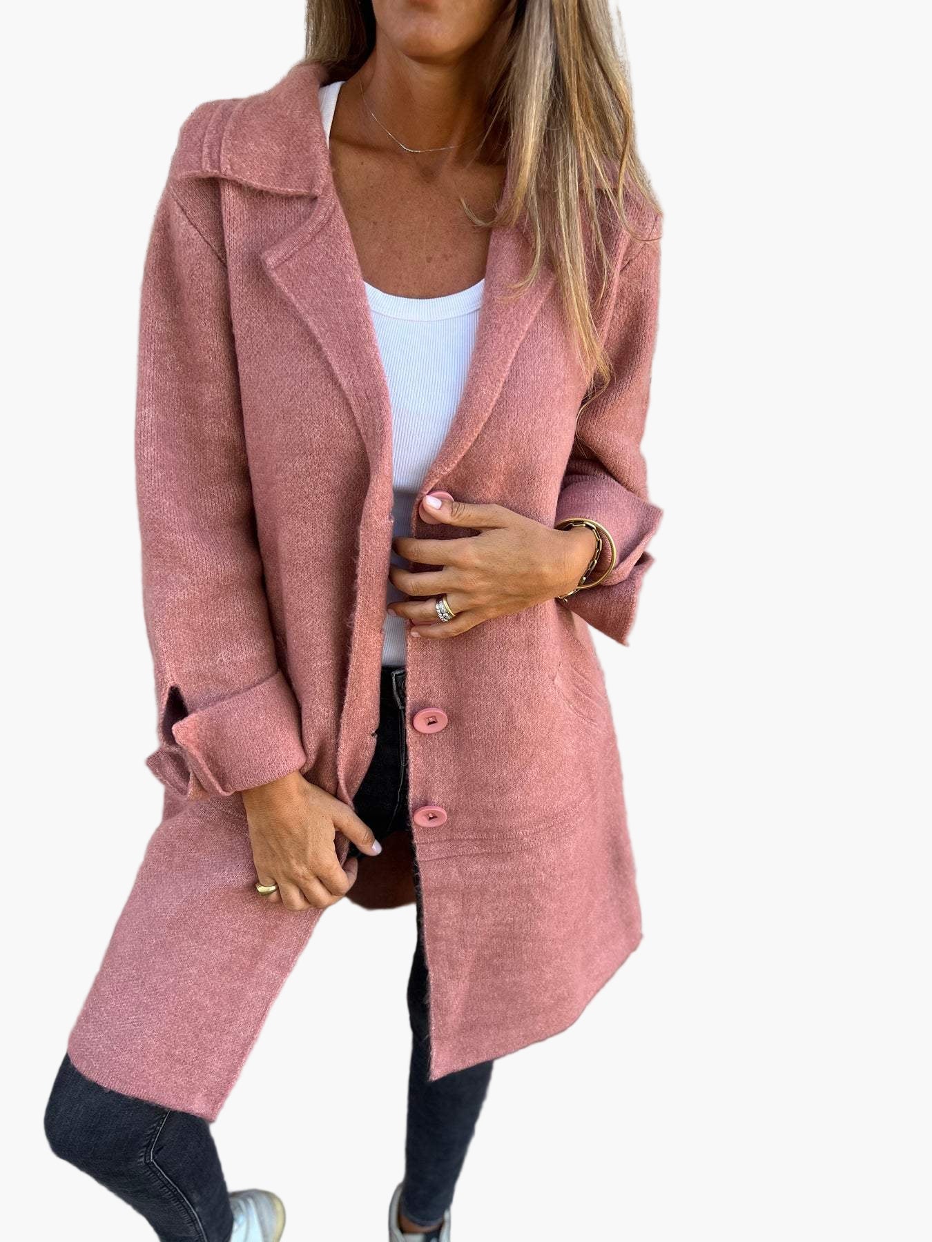 Manteau Long Décontracté à Revers pour Femme – Style Élégant et Polyvalent