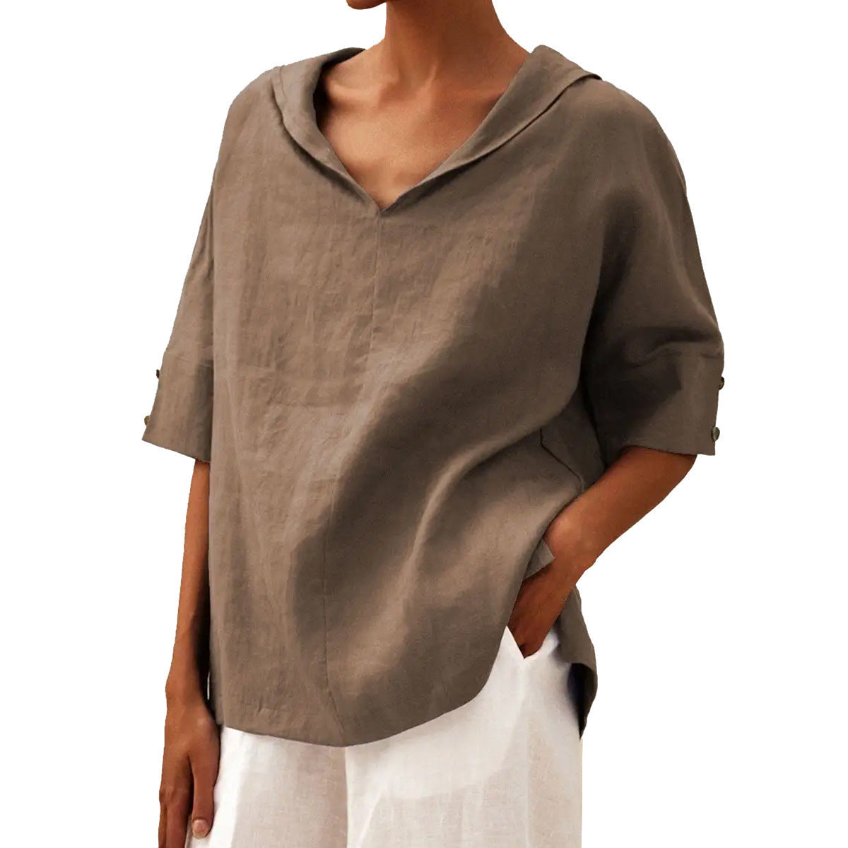 Melissa – Chemise loose en coton et lin de couleur unie