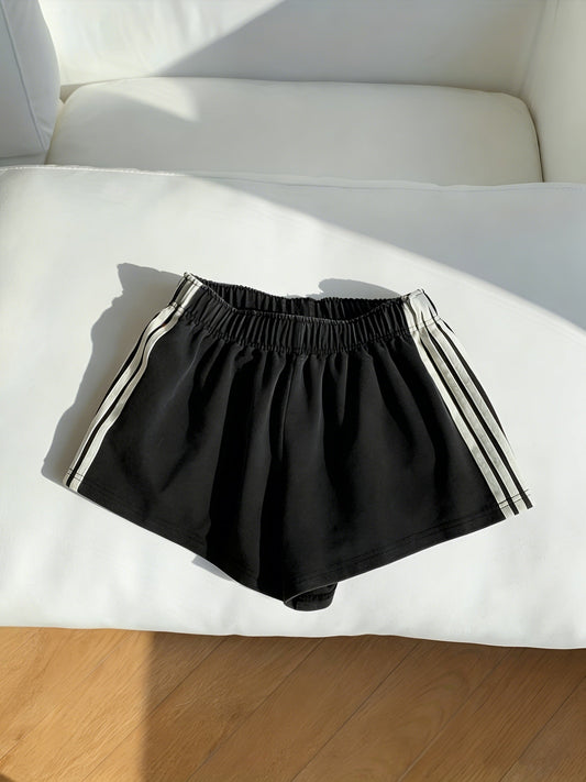 Women's casual style sports shorts with side stripes for running and leisure