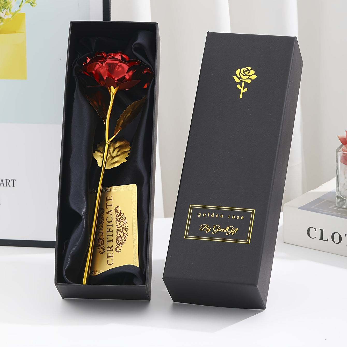 Rosa decorativa in confezione regalo – Idea regalo romantica per donna – Oggetto d’ornamento elegante