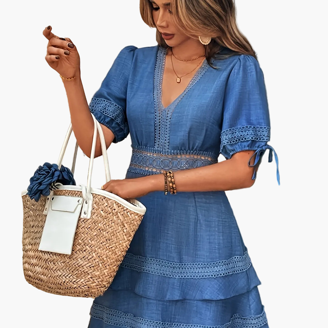 Elegant boheme-stil kjole til kvinder med flæser til forår og sommer
