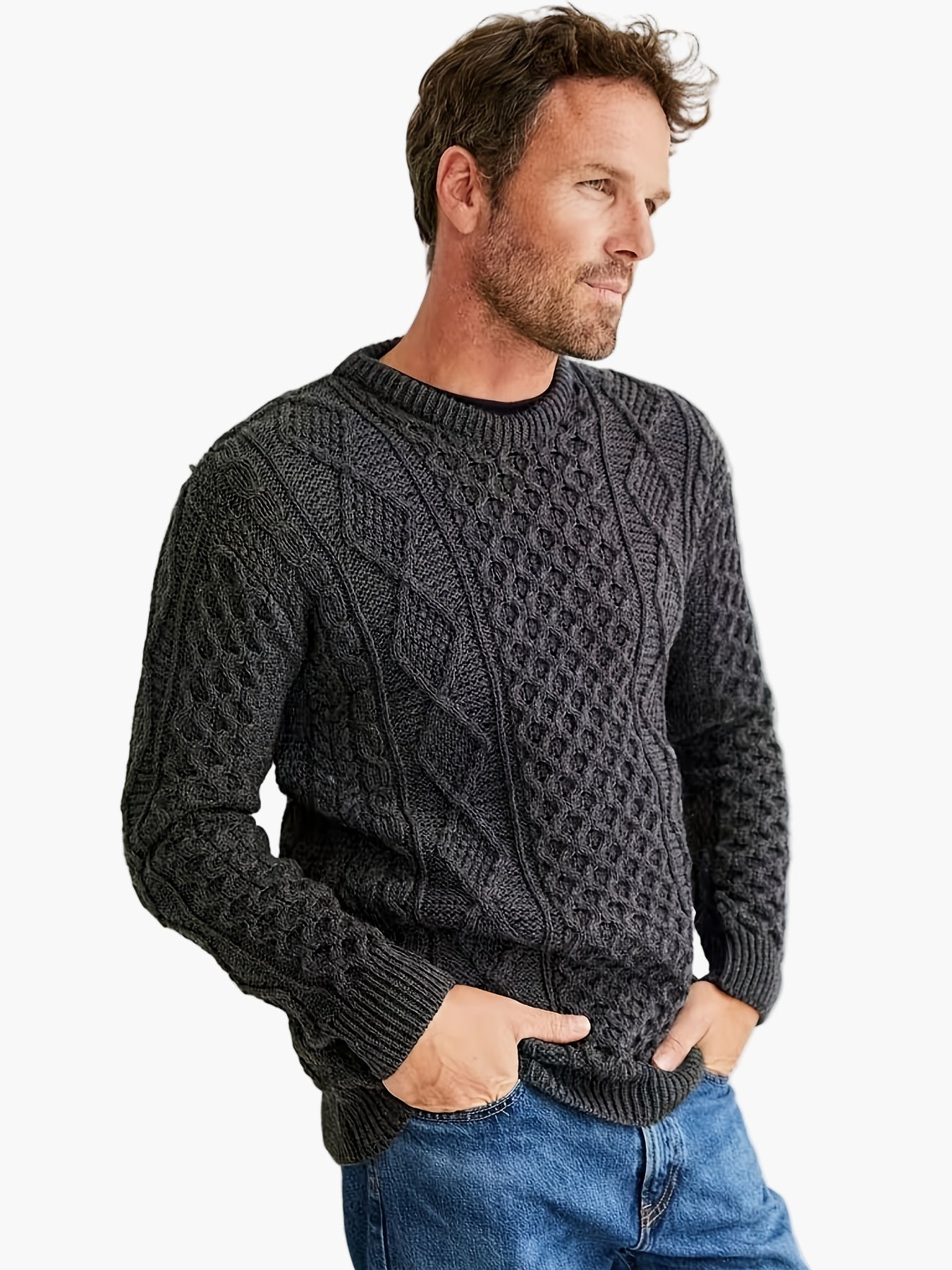 Pull homme style décontracté à col rond torsadé pour l'automne et l'hiver