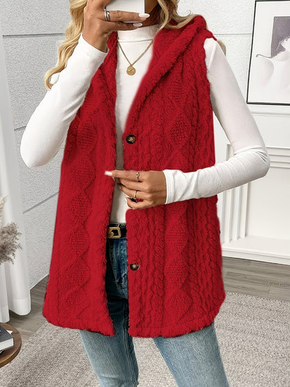 Gilet sans manches à capuche style torsadé pour femme, élégant et décontracté