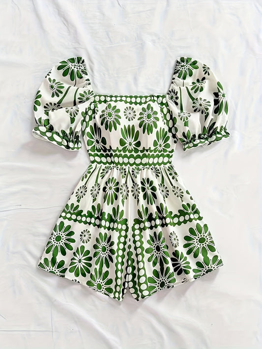 Combinaison courte femme style vintage manches bouffantes col carré pour été et sorties décontractées