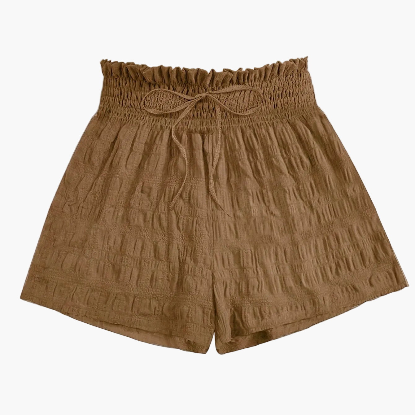 Short ample taille haute à smocks pour femme, style décontracté été