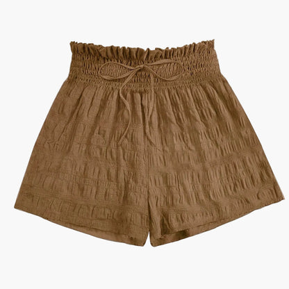 Short ample taille haute à smocks pour femme, style décontracté été