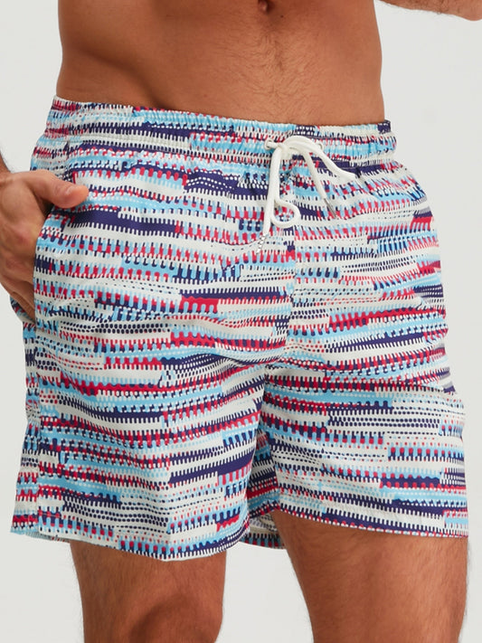 Costume da bagno uomo stile sportivo con stampa grafica per spiaggia e piscina