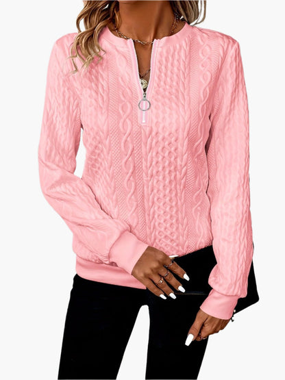 Pull-over Femme Style Casual Élégant à Motif Câble avec Fermeture Éclair – Idéal pour l’Automne et l’Hiver