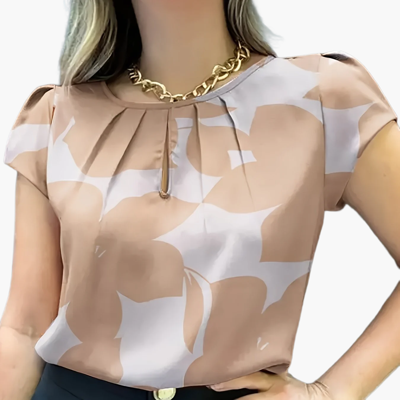 Blouse femme élégante à imprimé abstrait manches courtes style chic pour bureau et sorties