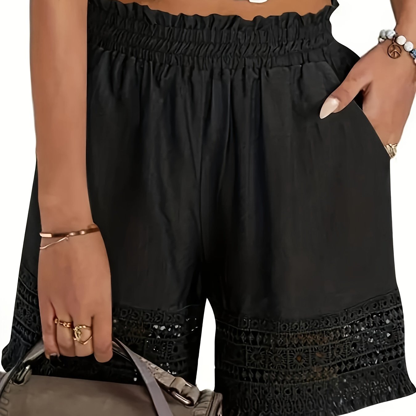 Shorts femme style bohème à taille froncée pour l'été, idéal pour les vacances et le quotidien