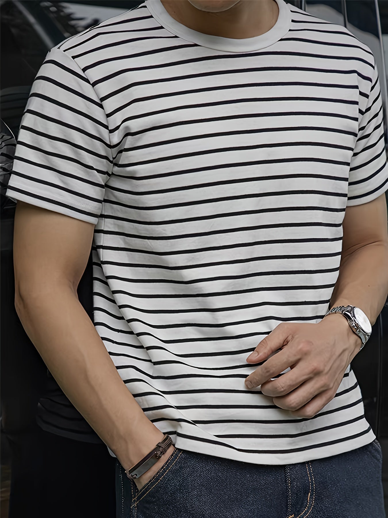 T-shirt a righe orizzontali uomo stile casual moderno maniche corte