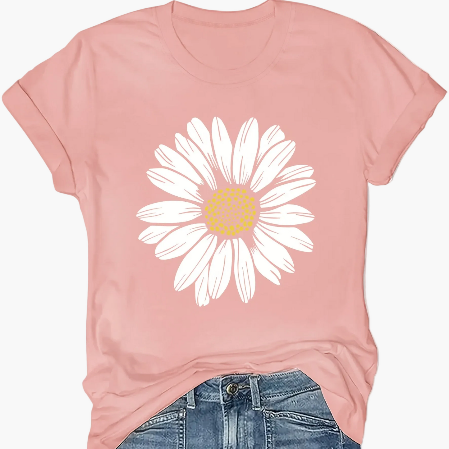 T-shirt femme décontracté motif marguerite pour look estival et tendance