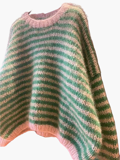 Pull oversize à rayures style décontracté pour femme - Idéal automne/hiver