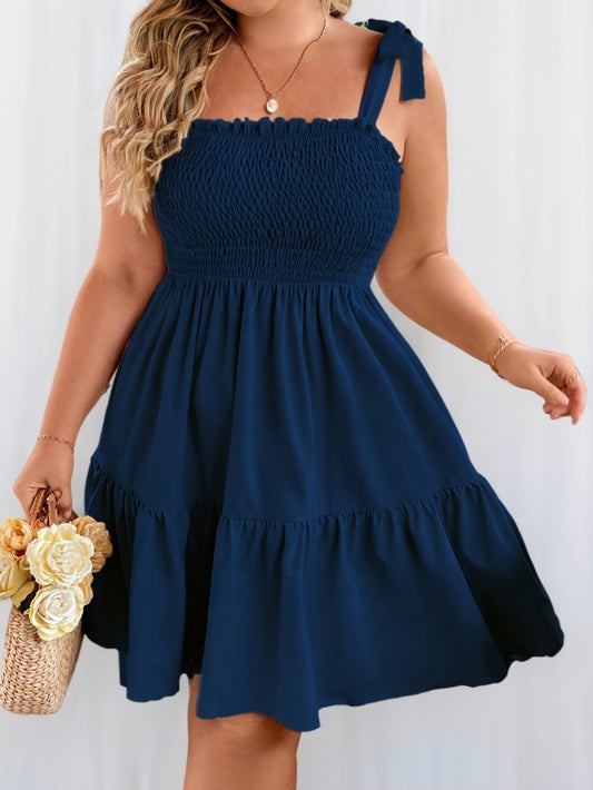 Vestido de verano casual para mujer con tirantes anudados y parte superior fruncida estilo vacaciones
