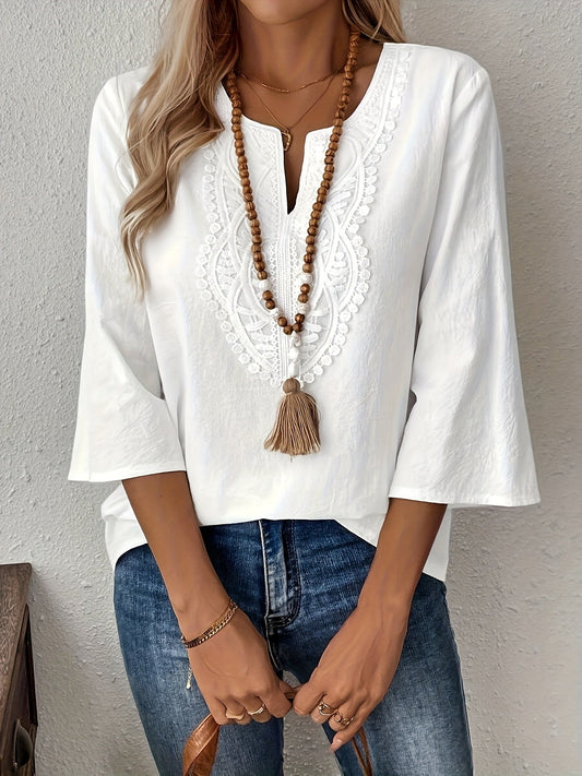 Blusa donna stile bohémien chic con maniche lunghe e ricami per un look casual elegante