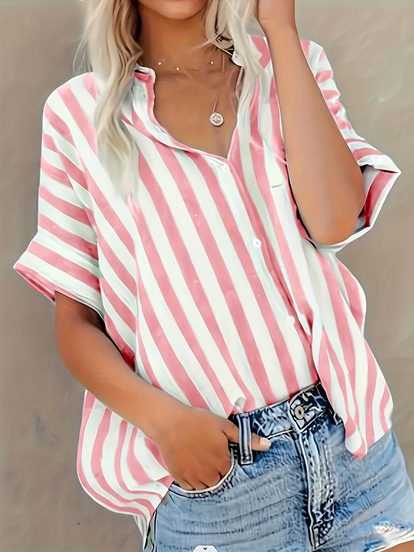 Camicia ampia a righe stile casual da donna - Moda estiva elegante