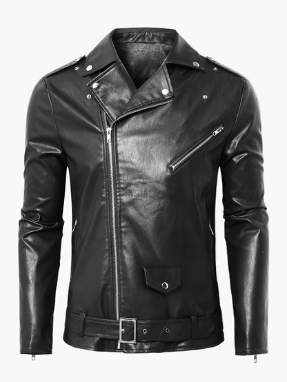 Veste Motard Homme Style Vintage à Fermeture Zippée pour Look Urbain