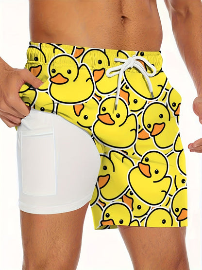 Short de bain homme motif canard jaune style amusant pour piscine et plage