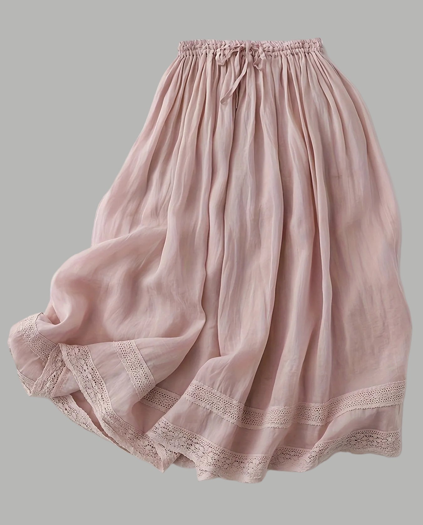 Jupe longue femme style bohème avec dentelle, élégante et fluide pour l'été