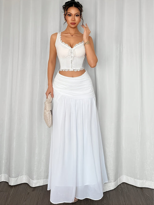 Falda larga de playa drapeada estilo bohemio para mujer – Elegante y fluida, ideal para vacaciones y noches de verano