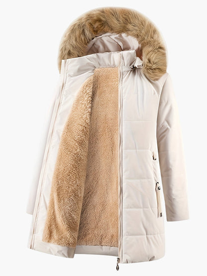 Manteau d'hiver femme style parka avec capuche en fausse fourrure – Élégance chic pour temps froid