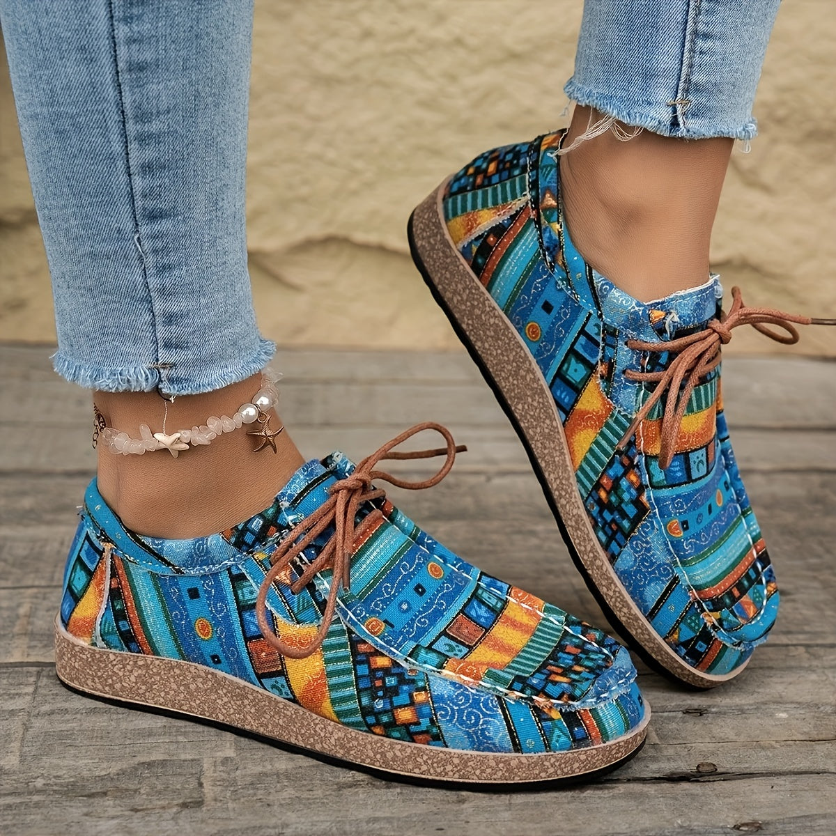 Vintage casual schoenen voor dames in mocassinstijl met etnische patronen