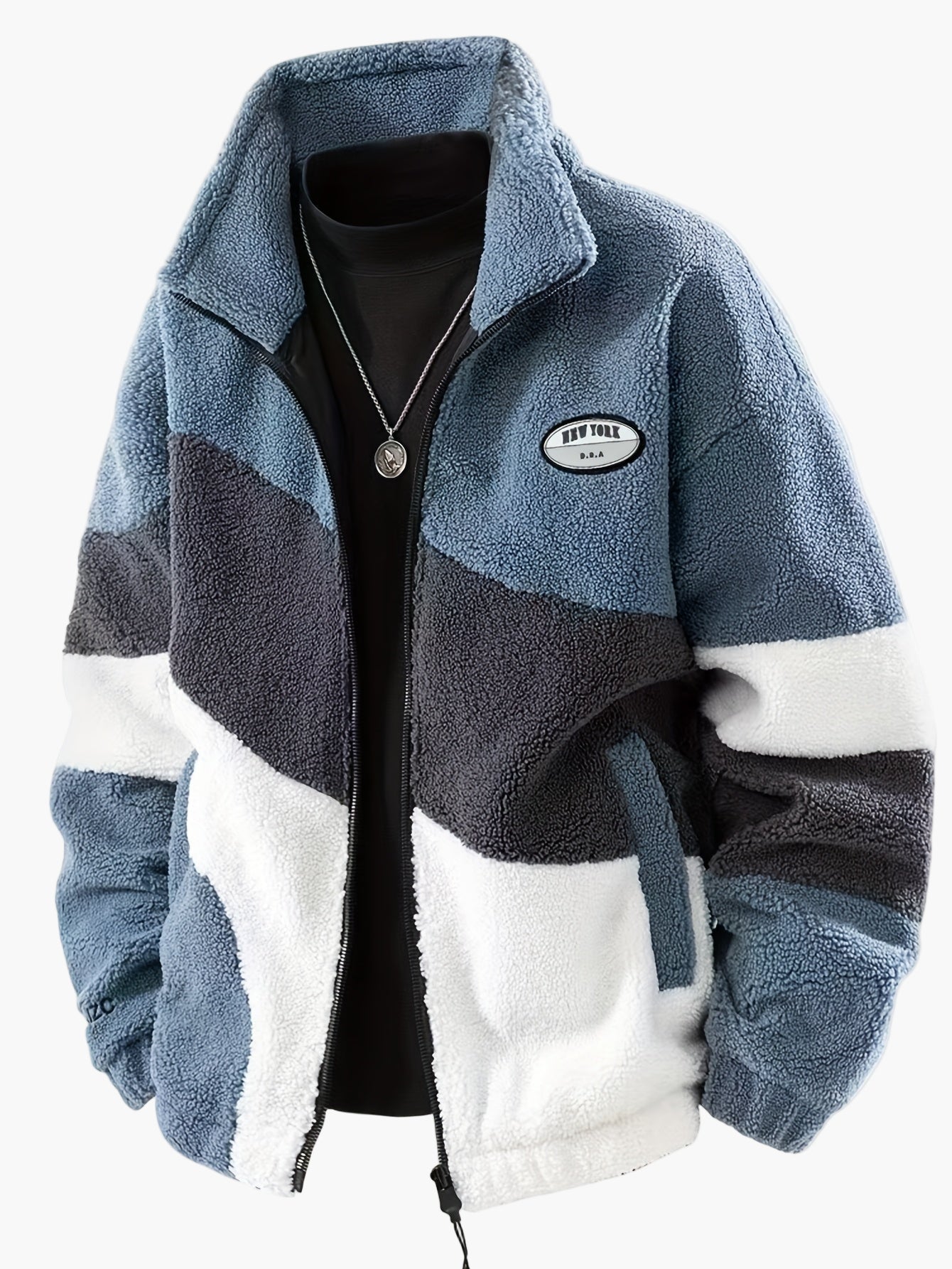 Veste polaire homme style universitaire à col montant et fermeture zippée pour look décontracté